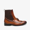 Tan long tail wingtip brogue tassel leather boots by brune