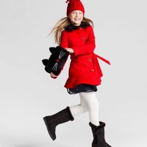 Girls' Faux Wool Jacket With Removable Faux Fur Collar