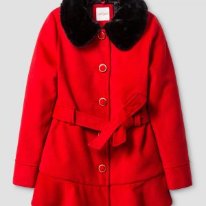Girls' Faux Wool Jacket With Removable Faux Fur Collar
