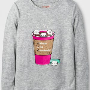 Girls' Long Sleeve Hot Cocoa Graphic T-Shirt-Heather Gray