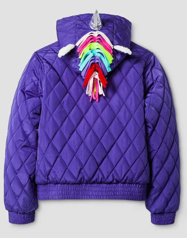 Girls' Unicorn Puffer Jacket - Purple