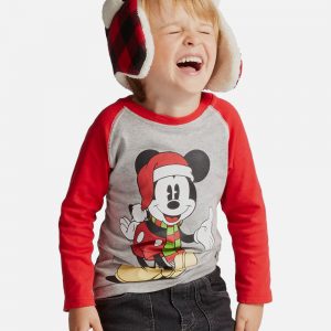 Toddler Boys' Disney Mickey Mouse in Santa Hat and Scarf Long Sleeve T-Shirt