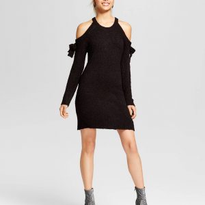 Women's Cold-Shoulder Bow-Sleeve Sweater Dress