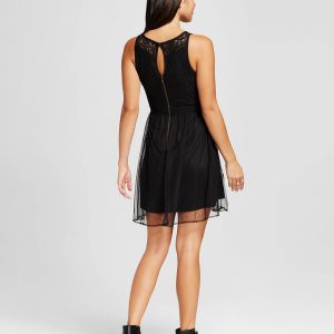 Women's Lace Fit & Flare Dress - Black