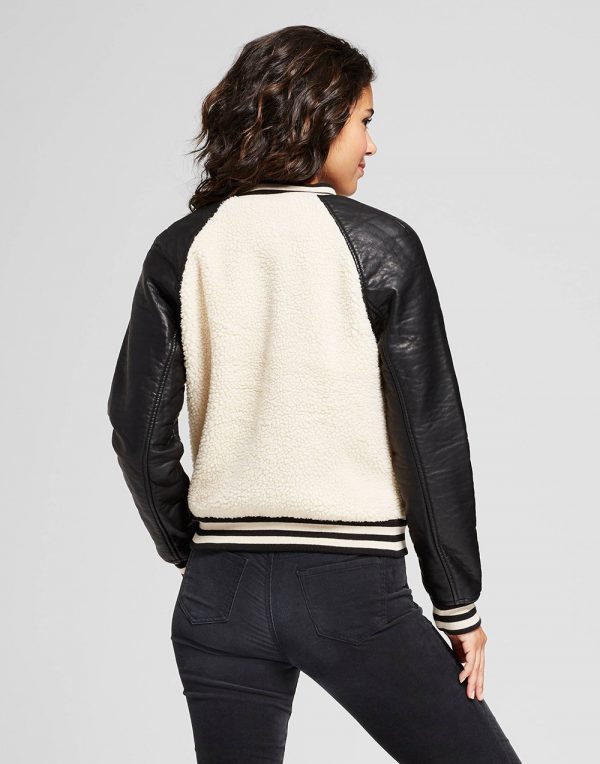 Women's Sherpa Bomber with Faux Leather Sleeves