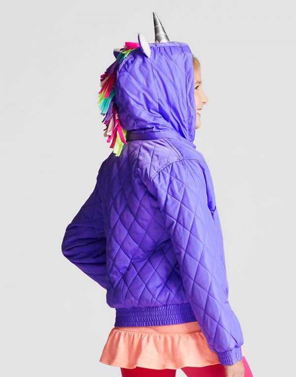 Girls' Unicorn Puffer Jacket - Purple