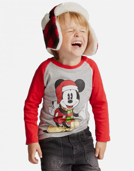 Toddler Boys' Disney Mickey Mouse in Santa Hat and Scarf Long Sleeve T-Shirt