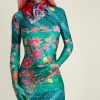 Blooming-print high-neck dress