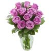 KaBloom Bouquet of 12 Fresh Cut Purple Roses Long Stemmed