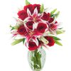 KaBloom Red Shades of Love Mixed Bouquet of 12 Red Roses and 5 Stargazer Lilies