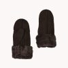 Bash-wood Suede Leather Sheepskin Mittens Brown For Women
